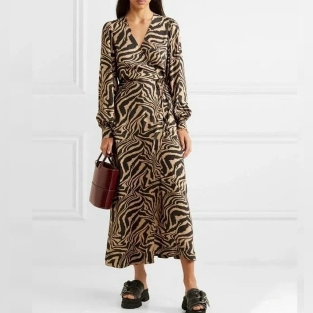 Sold - GANNI Tiger Print Wrap Dress